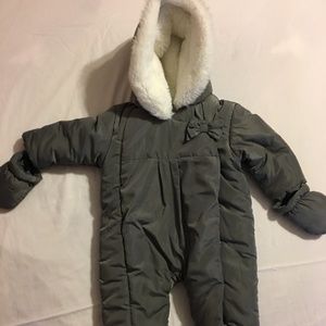 Pretty Jacadi girls snowsuit coat grey/khaki 12 months great condition